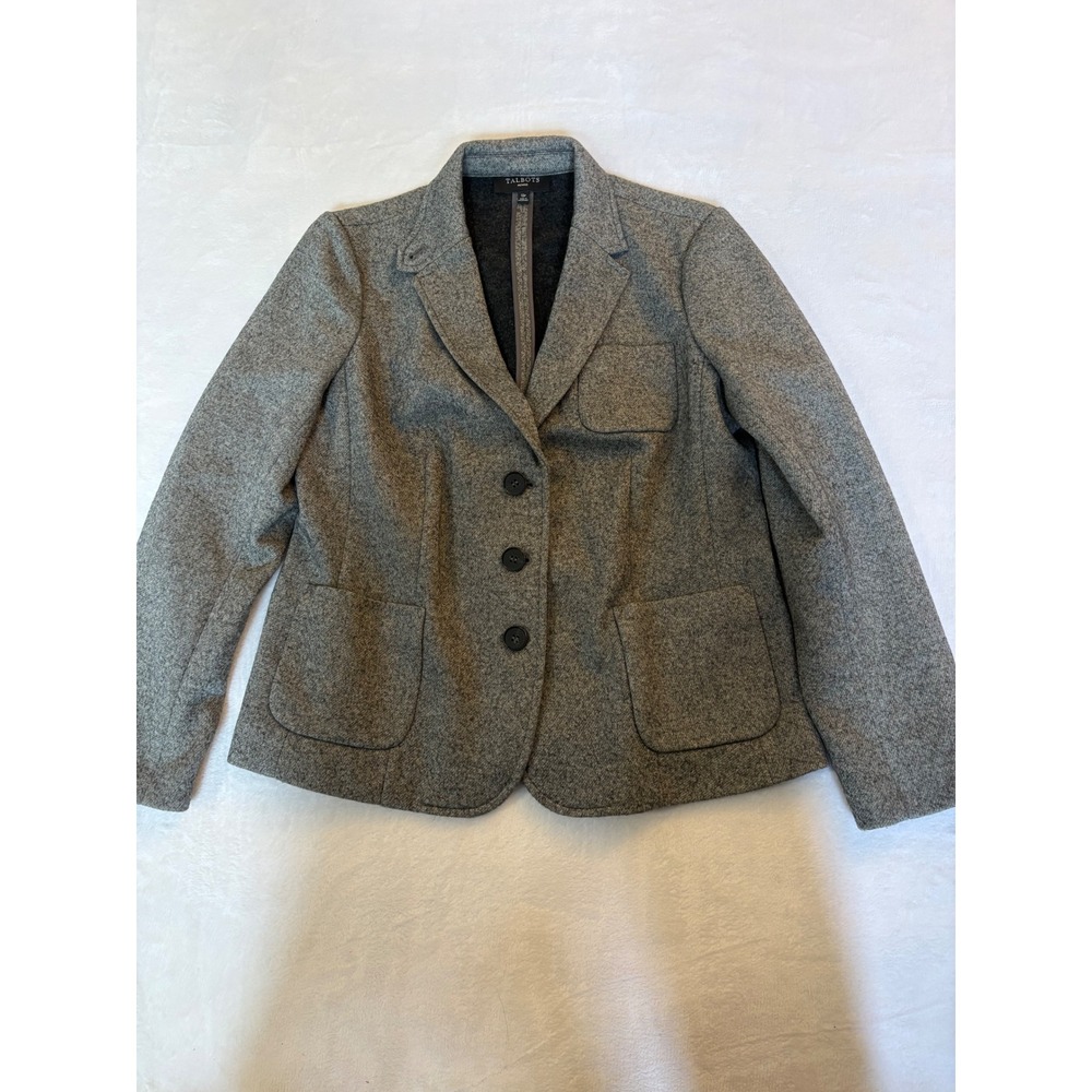 Talbots Petites Grey Wool Blend‎ 3-Button Blazer Jacket 12P